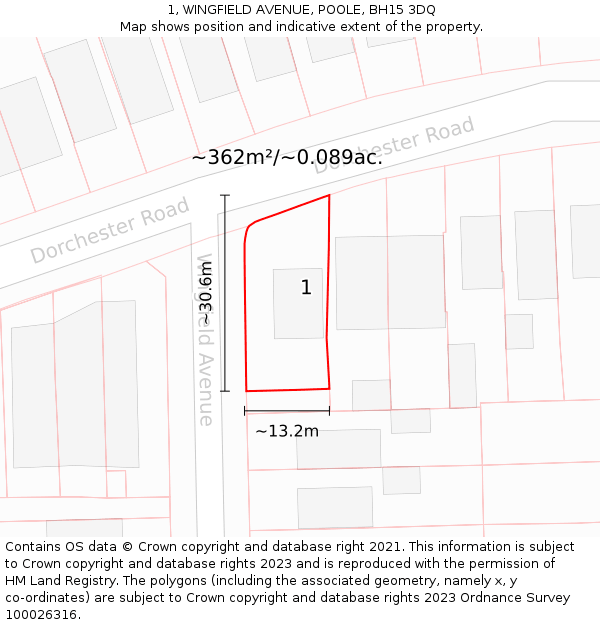 1, WINGFIELD AVENUE, POOLE, BH15 3DQ: Plot and title map