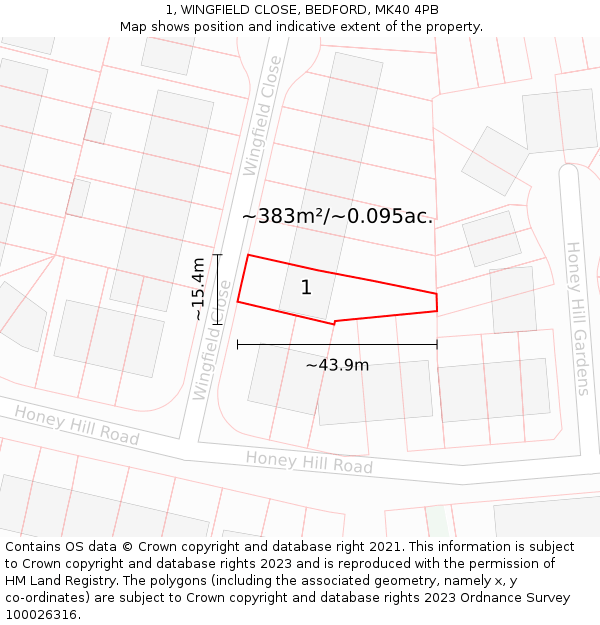 1, WINGFIELD CLOSE, BEDFORD, MK40 4PB: Plot and title map