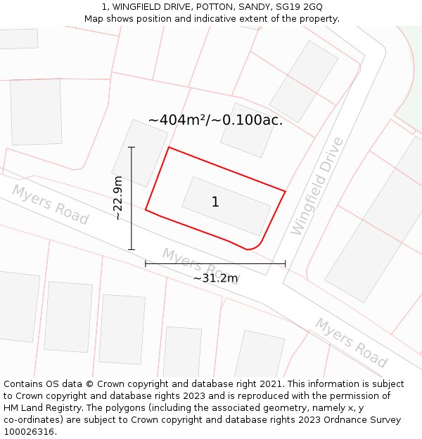 1, WINGFIELD DRIVE, POTTON, SANDY, SG19 2GQ: Plot and title map