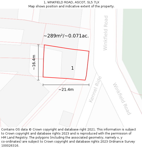 1, WINKFIELD ROAD, ASCOT, SL5 7LX: Plot and title map