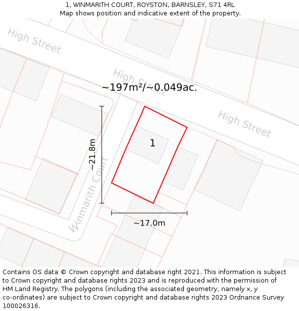1, WINMARITH COURT, ROYSTON, BARNSLEY, S71 4RL: Plot and title map