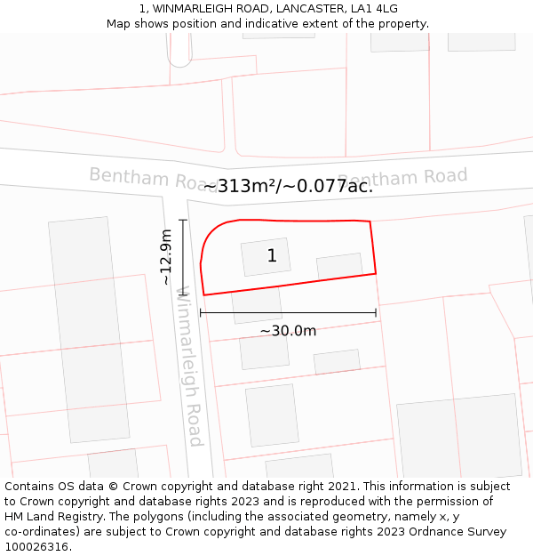 1, WINMARLEIGH ROAD, LANCASTER, LA1 4LG: Plot and title map