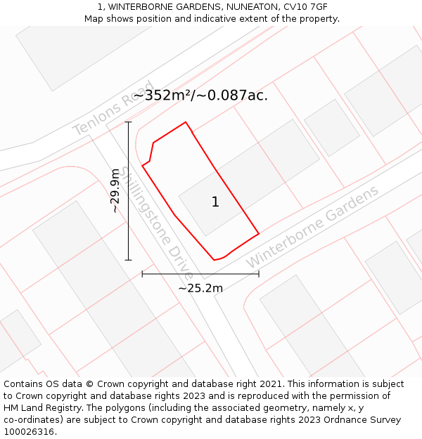 1, WINTERBORNE GARDENS, NUNEATON, CV10 7GF: Plot and title map