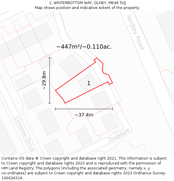 1, WINTERBOTTOM WAY, OLNEY, MK46 5GJ: Plot and title map