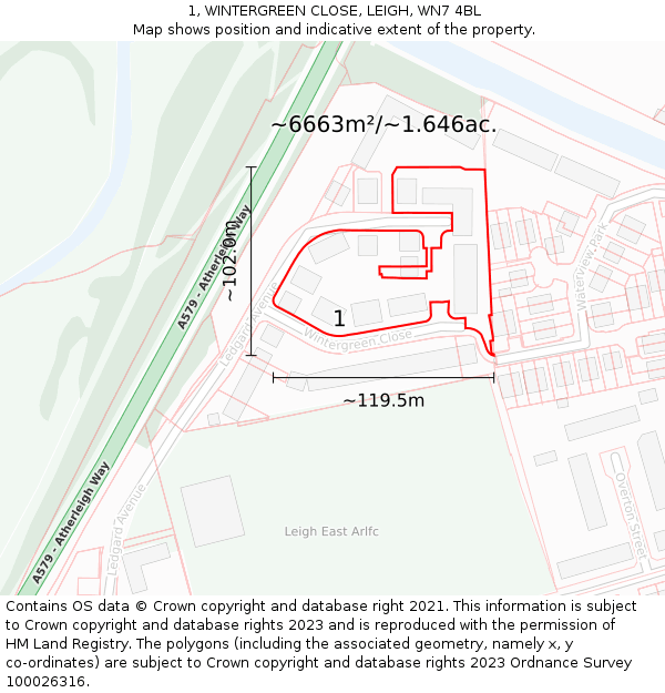 1, WINTERGREEN CLOSE, LEIGH, WN7 4BL: Plot and title map