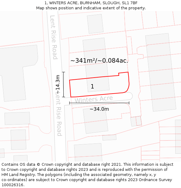 1, WINTERS ACRE, BURNHAM, SLOUGH, SL1 7BF: Plot and title map