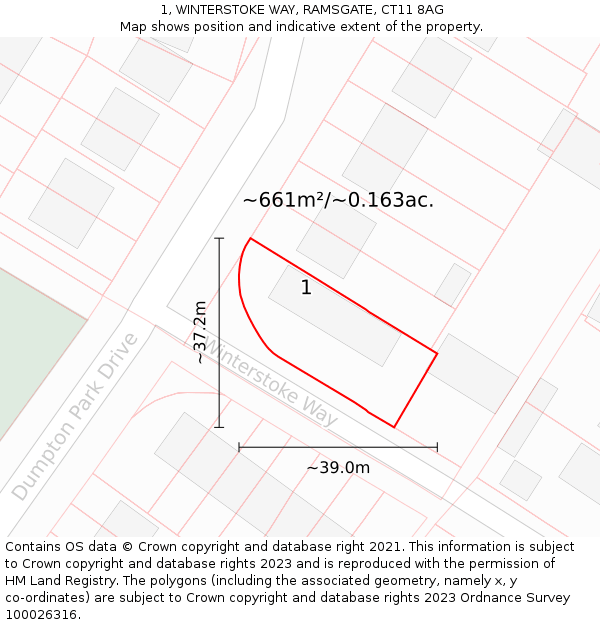 1, WINTERSTOKE WAY, RAMSGATE, CT11 8AG: Plot and title map