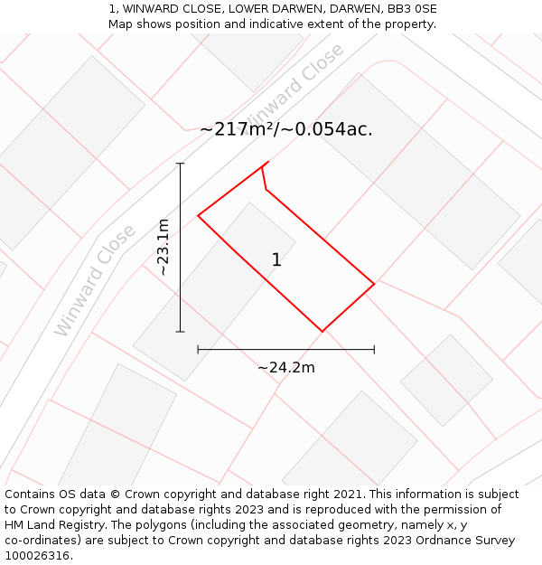 1, WINWARD CLOSE, LOWER DARWEN, DARWEN, BB3 0SE: Plot and title map