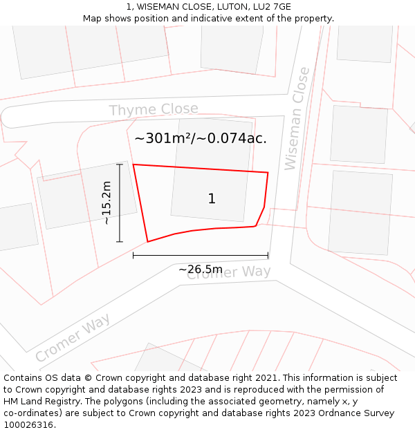 1, WISEMAN CLOSE, LUTON, LU2 7GE: Plot and title map
