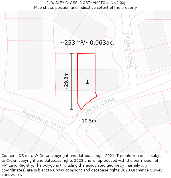 1, WISLEY CLOSE, NORTHAMPTON, NN4 0XJ: Plot and title map