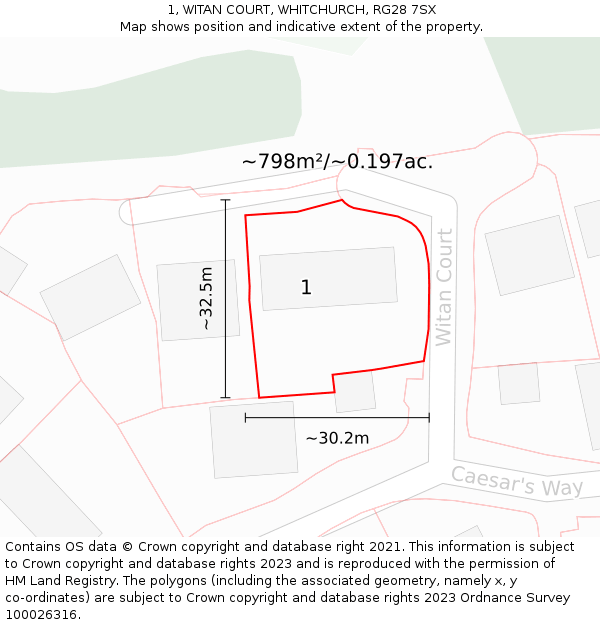 1, WITAN COURT, WHITCHURCH, RG28 7SX: Plot and title map