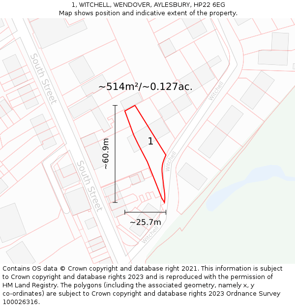 1, WITCHELL, WENDOVER, AYLESBURY, HP22 6EG: Plot and title map