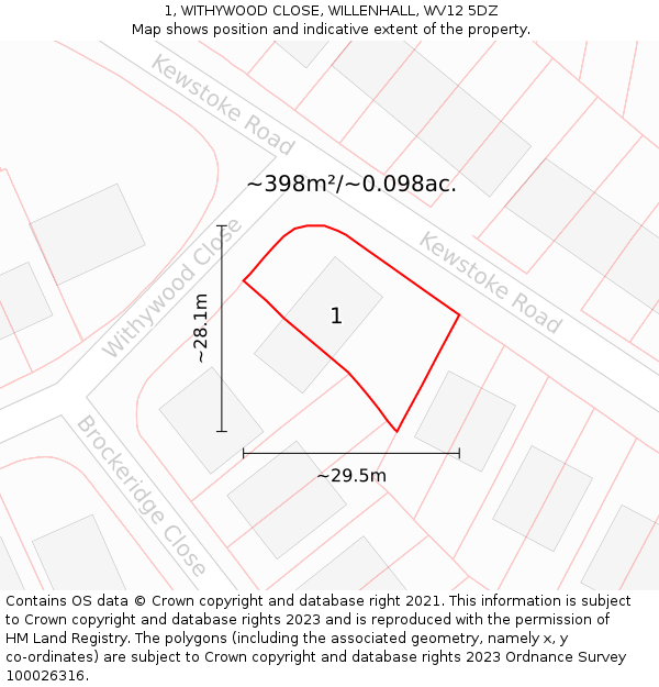 1, WITHYWOOD CLOSE, WILLENHALL, WV12 5DZ: Plot and title map