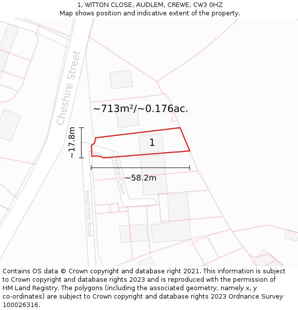 1, WITTON CLOSE, AUDLEM, CREWE, CW3 0HZ: Plot and title map