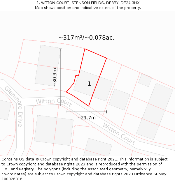 1, WITTON COURT, STENSON FIELDS, DERBY, DE24 3HX: Plot and title map