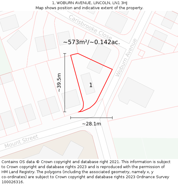 1, WOBURN AVENUE, LINCOLN, LN1 3HJ: Plot and title map