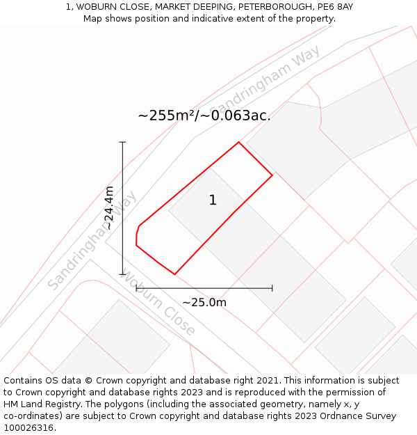 1, WOBURN CLOSE, MARKET DEEPING, PETERBOROUGH, PE6 8AY: Plot and title map
