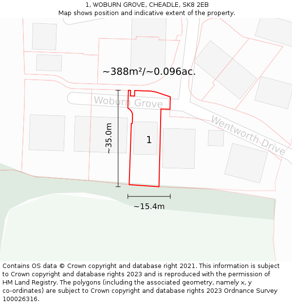 1, WOBURN GROVE, CHEADLE, SK8 2EB: Plot and title map
