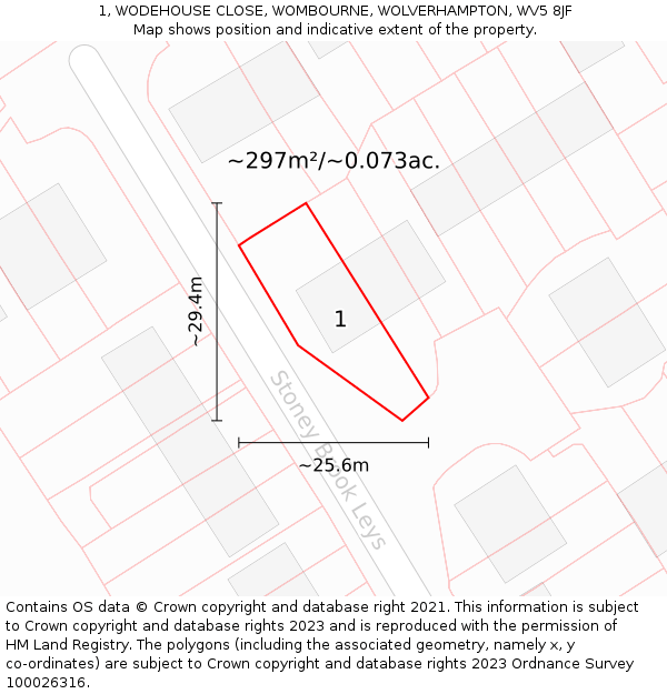 1, WODEHOUSE CLOSE, WOMBOURNE, WOLVERHAMPTON, WV5 8JF: Plot and title map