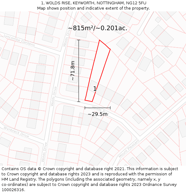 1, WOLDS RISE, KEYWORTH, NOTTINGHAM, NG12 5FU: Plot and title map