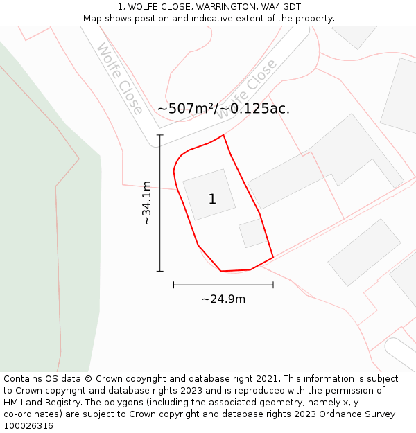 1, WOLFE CLOSE, WARRINGTON, WA4 3DT: Plot and title map