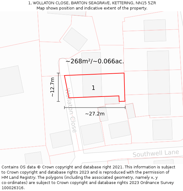 1, WOLLATON CLOSE, BARTON SEAGRAVE, KETTERING, NN15 5ZR: Plot and title map