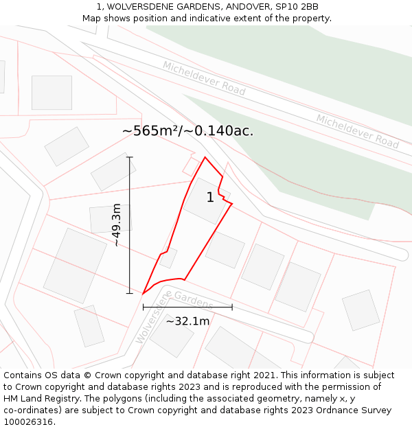 1, WOLVERSDENE GARDENS, ANDOVER, SP10 2BB: Plot and title map