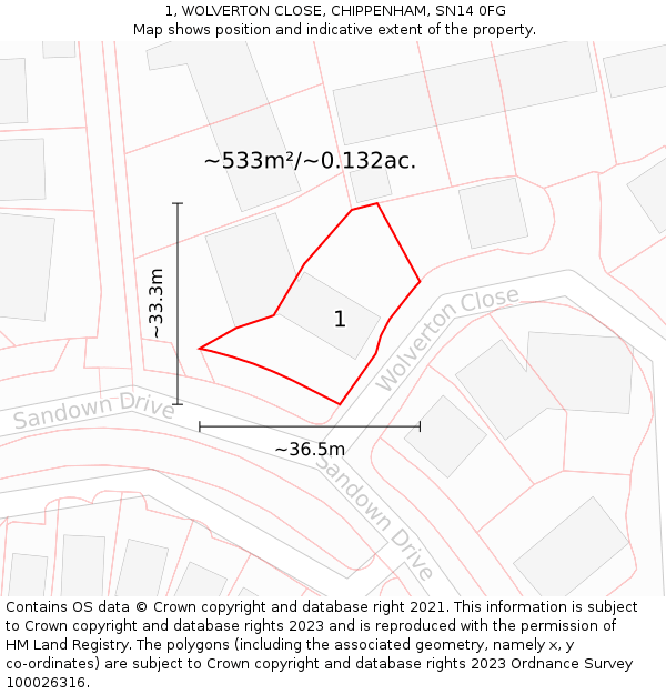 1, WOLVERTON CLOSE, CHIPPENHAM, SN14 0FG: Plot and title map