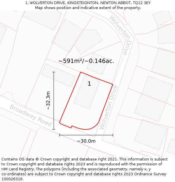 1, WOLVERTON DRIVE, KINGSTEIGNTON, NEWTON ABBOT, TQ12 3EY: Plot and title map