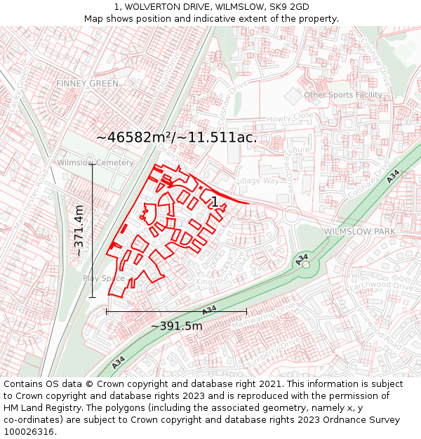 1, WOLVERTON DRIVE, WILMSLOW, SK9 2GD: Plot and title map