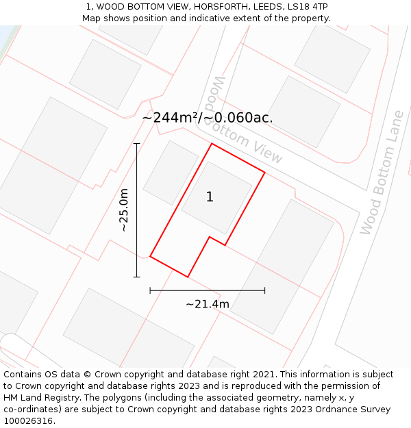 1, WOOD BOTTOM VIEW, HORSFORTH, LEEDS, LS18 4TP: Plot and title map