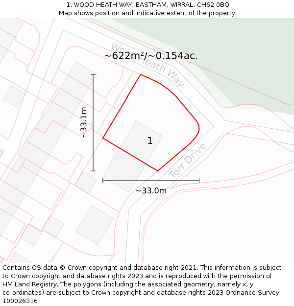 1, WOOD HEATH WAY, EASTHAM, WIRRAL, CH62 0BQ: Plot and title map