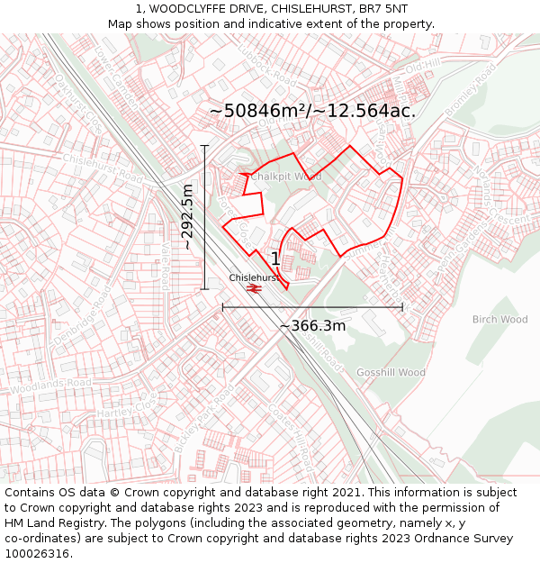 1, WOODCLYFFE DRIVE, CHISLEHURST, BR7 5NT: Plot and title map
