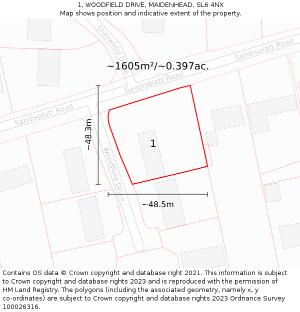 1, WOODFIELD DRIVE, MAIDENHEAD, SL6 4NX: Plot and title map