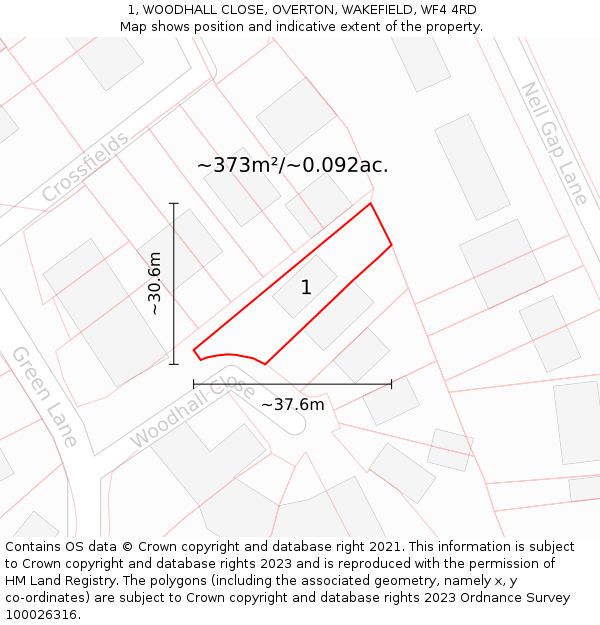 1, WOODHALL CLOSE, OVERTON, WAKEFIELD, WF4 4RD: Plot and title map
