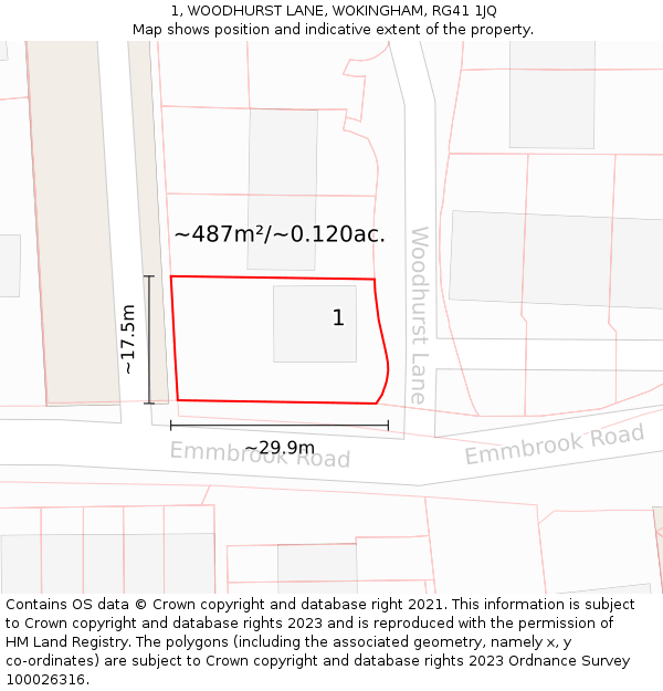 1, WOODHURST LANE, WOKINGHAM, RG41 1JQ: Plot and title map