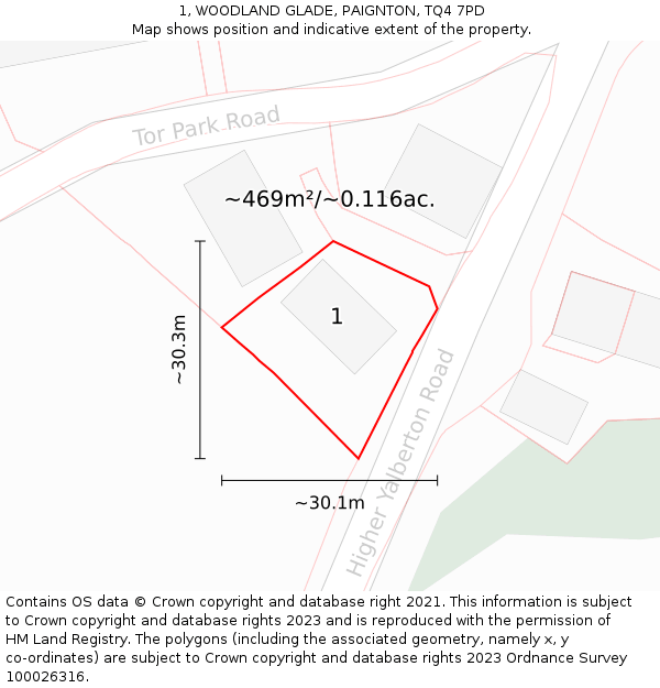 1, WOODLAND GLADE, PAIGNTON, TQ4 7PD: Plot and title map
