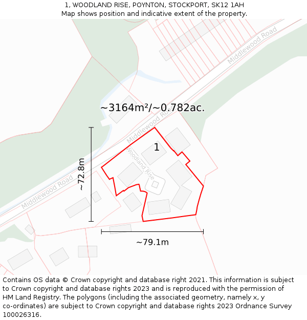 1, WOODLAND RISE, POYNTON, STOCKPORT, SK12 1AH: Plot and title map