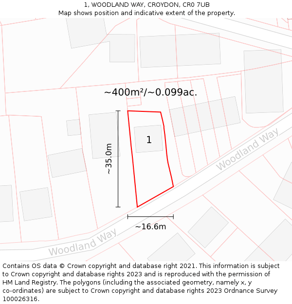1, WOODLAND WAY, CROYDON, CR0 7UB: Plot and title map