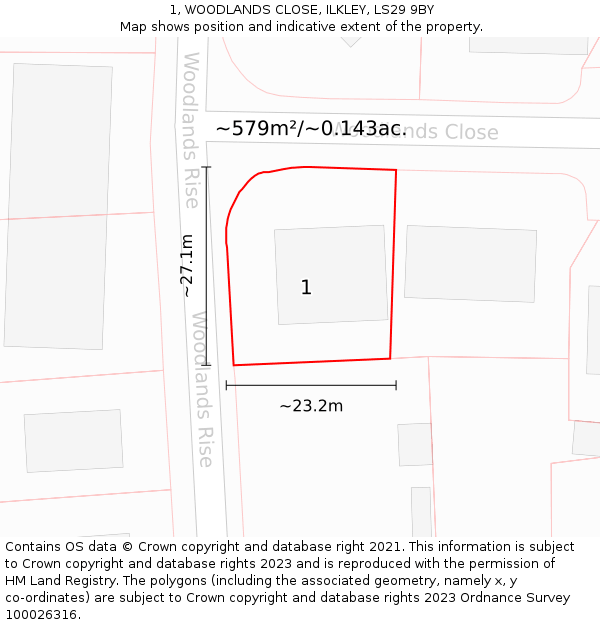 1, WOODLANDS CLOSE, ILKLEY, LS29 9BY: Plot and title map