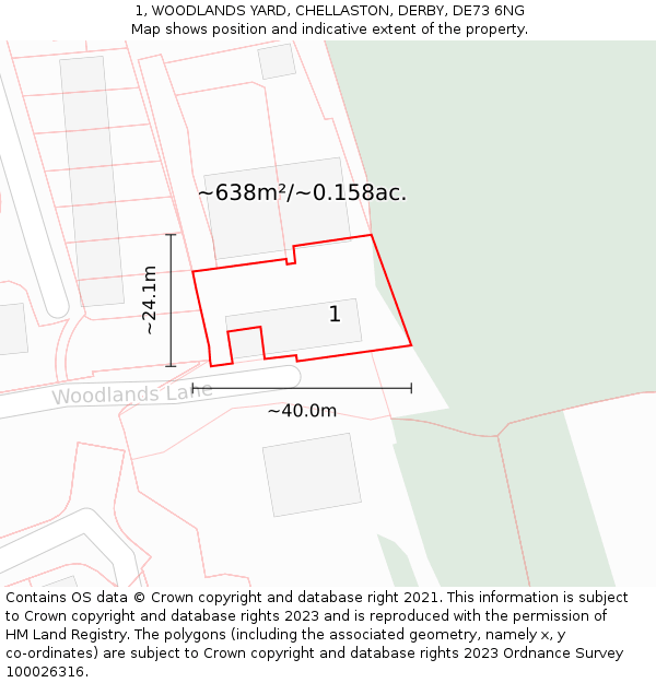 1, WOODLANDS YARD, CHELLASTON, DERBY, DE73 6NG: Plot and title map