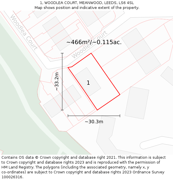 1, WOODLEA COURT, MEANWOOD, LEEDS, LS6 4SL: Plot and title map