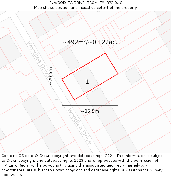 1, WOODLEA DRIVE, BROMLEY, BR2 0UG: Plot and title map