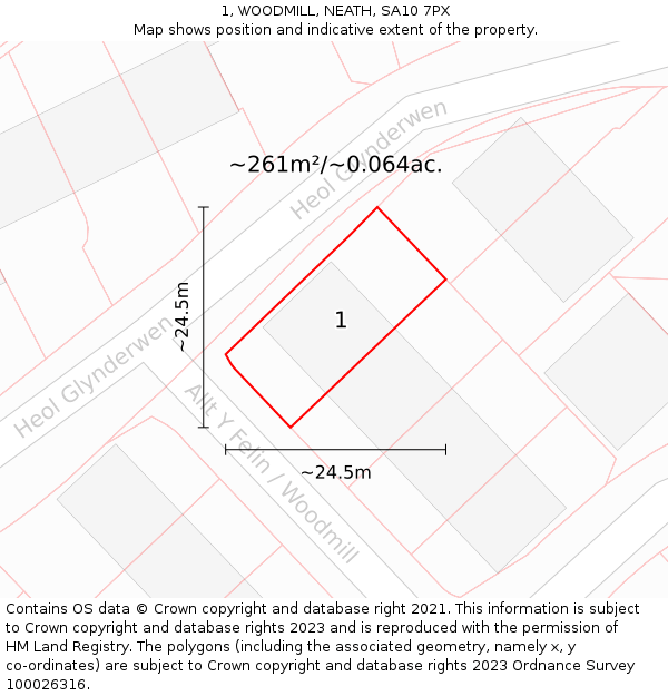 1, WOODMILL, NEATH, SA10 7PX: Plot and title map