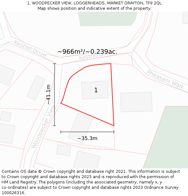 1, WOODPECKER VIEW, LOGGERHEADS, MARKET DRAYTON, TF9 2QL: Plot and title map