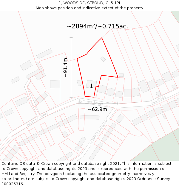 1, WOODSIDE, STROUD, GL5 1PL: Plot and title map