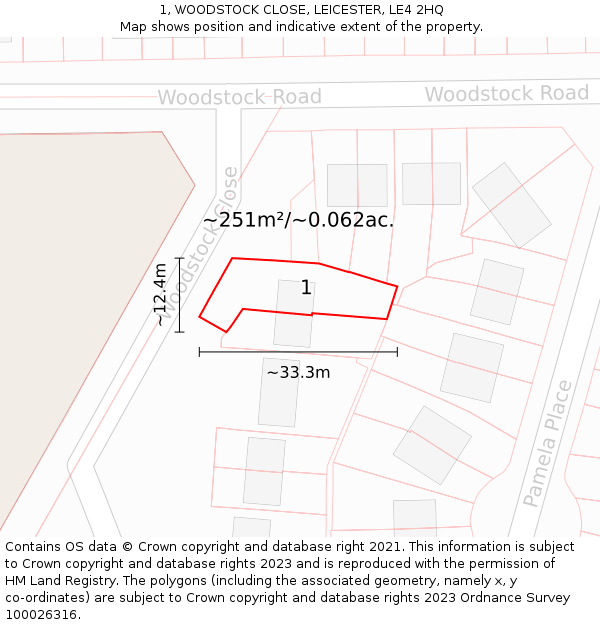 1, WOODSTOCK CLOSE, LEICESTER, LE4 2HQ: Plot and title map