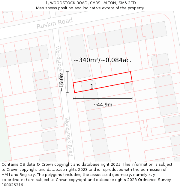 1, WOODSTOCK ROAD, CARSHALTON, SM5 3ED: Plot and title map