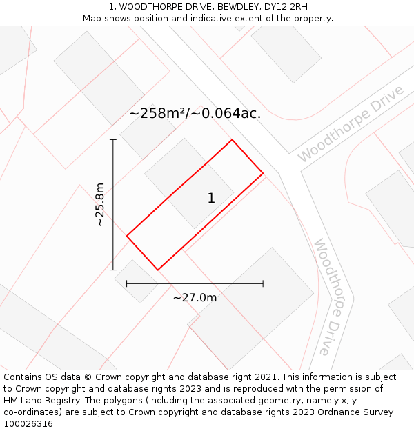 1, WOODTHORPE DRIVE, BEWDLEY, DY12 2RH: Plot and title map