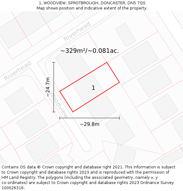 1, WOODVIEW, SPROTBROUGH, DONCASTER, DN5 7QS: Plot and title map